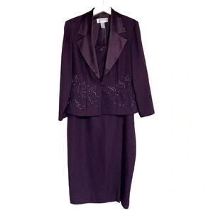 J.R. Nites by Caliendo 14 plus-size elegant formal purple sequined skirt suit‎